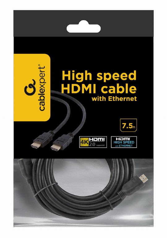 Кабель Cablexpert HDMI - HDMI V 1.4 (M/M), 7.5 м, чорний (CC-HDMI4-7.5M) пакет